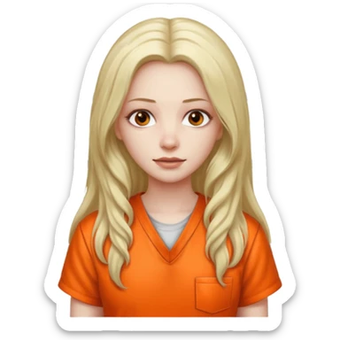 prisoner dark long haired woman in orange clothing in front of bars sticker