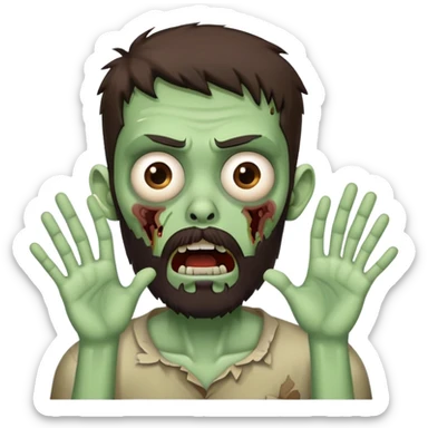 shocked zombie with hands on face, dark brown hair and short full beard sticker