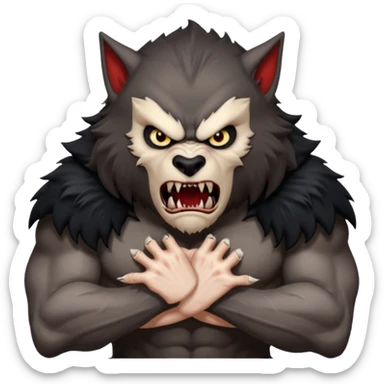 Create an emoji of Werewolf half bodied till waist sharp nails angry face black  sticker