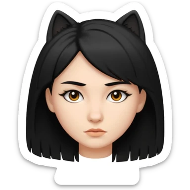 woman with black wolfcut hair, facing forward sticker