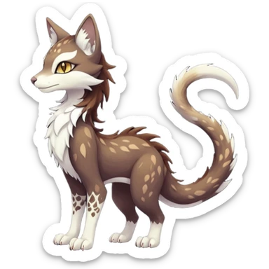 Kawaii dark edgy brown beige white fantasy ethereal feline-vernid-sergal-rocruff-fursona animal creature with a tufted tail full body with intricate markings  sticker