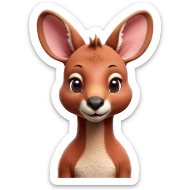 Cinematic Cute Adult Red Kangaroo Portrait Emoji, Head tilted playfully and inquisitively, showcasing a charming, robust build with soft reddish fur and a uniquely red kangaroo-like head featuring a gentle, elongated snout and rounded ears, with large, sparkling eyes full of wonder, Simplified yet irresistibly adorable features, highly detailed, glowing with a warm, friendly glow, high shine, affectionate and lively, stylized with a touch of outback whimsy, soft glowing outline, capturing the essence of a mischievous yet loving kangaroo that seems as if it could hop out of the screen into your arms! sticker