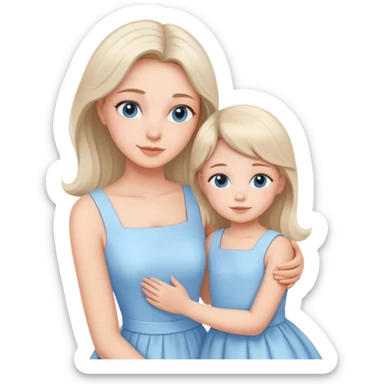 loving mother and daughter wearing matching pastel blue dresses sticker