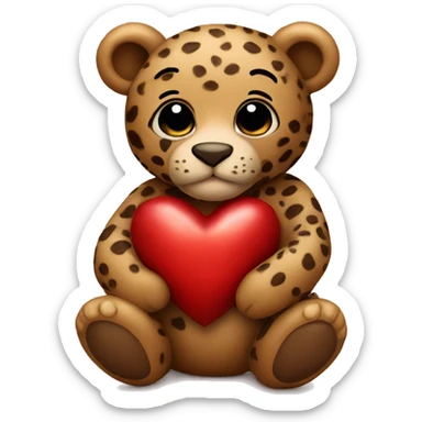 A teddy bear holding a leopard heart sticker