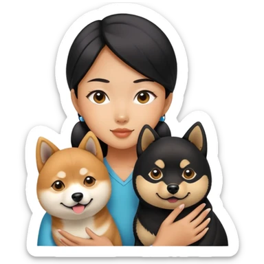 Asian girl with a black Shiba Inu  sticker