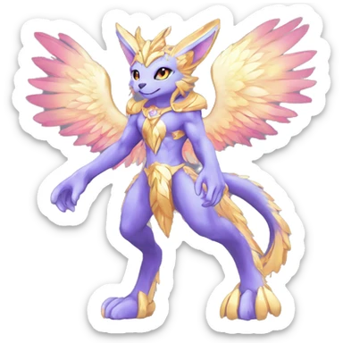 Anthro Sona Colorful Godly Celestial Shiny Fakemon Fantasy Creature Full Body sticker