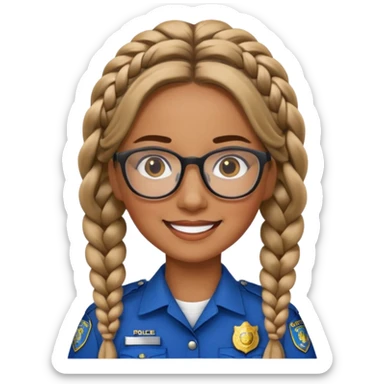 happy woman police with braided hair wearing glasses sticker
