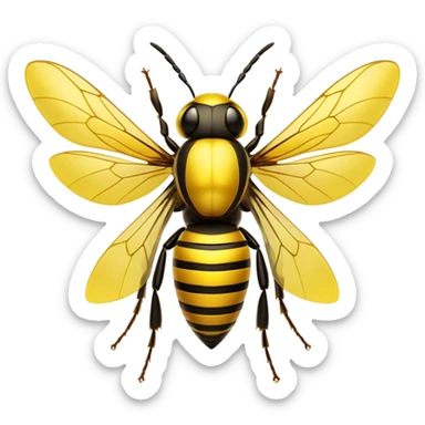 Cinematic Noble Hornet Portrait Emoji, Poised and intimidating, with a sleek, segmented body in bold yellow and black hues, sharp, focused eyes, and delicate, translucent wings, Simplified yet sharp and sophisticated features, highly detailed, glowing with a soft, insectile radiance, high shine, intelligent and formidable, stylized with an air of natural authority, focused and alert, soft glowing outline, capturing the essence of a watchful and confident hornet that appears ready to buzz out of the screen with effortless power! sticker