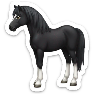 A pony with a black body and a white tall sticker