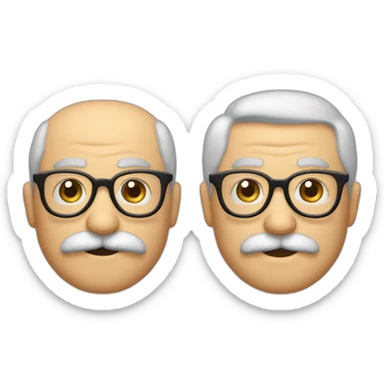 Emoji con gafas a media nariz y bigote de abuelo, peinado hacia tras y con algo de canas, 64 años sticker