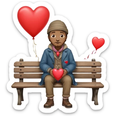 Homeless man with Valentine’s Day decor sticker