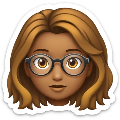 Crie um adesivo com borda branca fundo transparente de uma menina, porte físico um pouco gordinha, alta, cabelos castanhos e, tamanho médio, preso, usando óculos de grau arredondada e armação dourada.  sticker