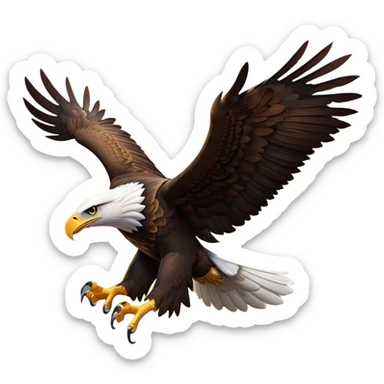cinematic-eagle-realistic-full-body-soaring-emoji,-massive-wings-spread-wide-against-the-open-sky,-sharp-beak-curved-and-powerful,-piercing-golden-eyes-scanning-the-land-below,-strong-feathered-legs-tucked-tight,-dark-brown-feathers-contrasting-against-the-clouds,-simplified-yet-realistic-focused-features,-highly-detailed,-glowing-with-a-regal-majestic-glow sticker