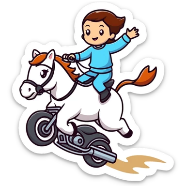 girl riding a horse jumping over a motorcycle sticker
