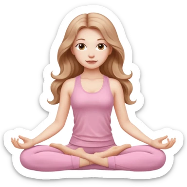 yoga girl with pale skin and long wavy light brown hair in light pink clothes sticker