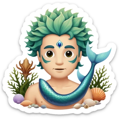 Mystical merman, third eye, seaweed, seashells, ocean sticker