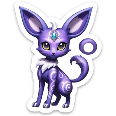 Shiny Exotic Badass Colorful Ethereal Royal Mysterious Gothic Espeon-Meowstic-Umbreon-Pokémon-Fakémon-hybrid-creature (full body) with random pattern-markings sticker