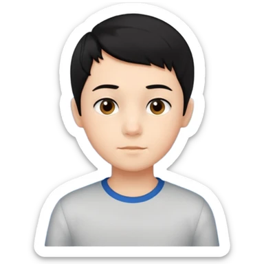 An Emoji of boy age in 10 with short black hair, who can be described by three words: perfectionist, air, ocean sticker