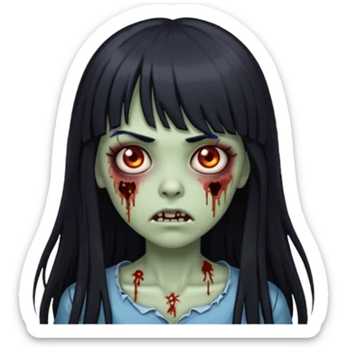 zombie girl with long black hair and bangs sticker