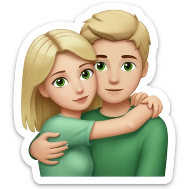 White girl brown hair green eyes and white boy with blonde hair and brown eyes hugging  sticker