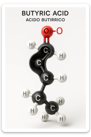 Vertical, hyper-realistic 3D cutaway illustration: Acido Butirrico sticker