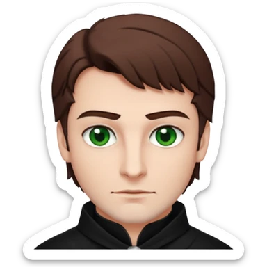 Iago from Otello with white skin, green eyes, brown hair, black outfit sticker