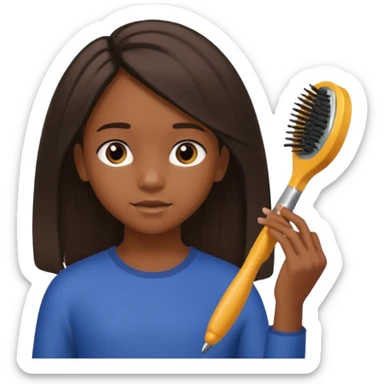 A black 12 yr old girl brushing her shoulder length hair sticker