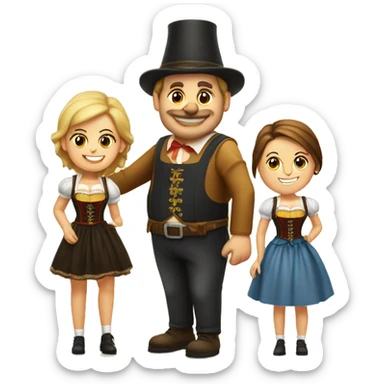 oktoberfest 2 women and a portly man sticker