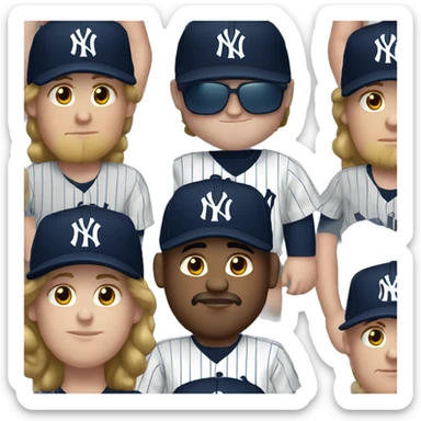 White fat man wears a jersey and cap of New York Yankees  sticker