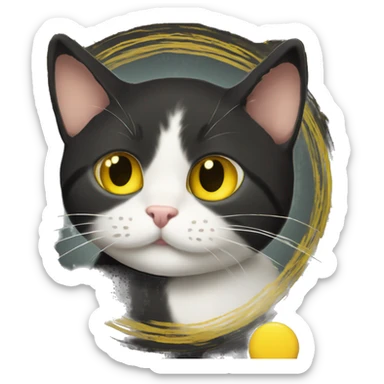 A fancy 'W' in a black circle background with a cute yellow blob cat peeking out from behind it. The front of field is the W in the circle. The cat is just a cartoon face stickingout. sticker