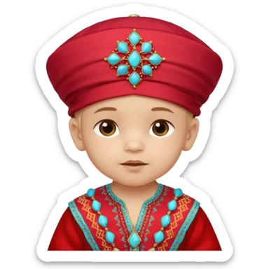  baby boy dressed in colorful ghalibiya with delicate decorations with a red Moracain hat  sticker