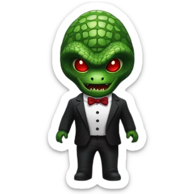 reptiloid in a black suite with red laser eyes sticker