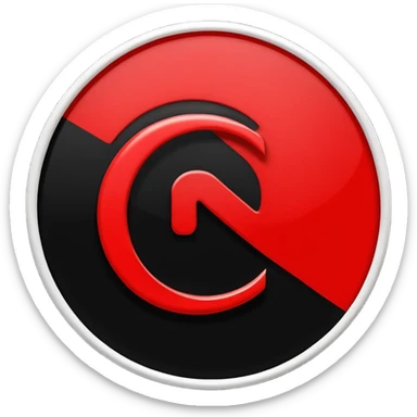 Círculo totalmente negro, adentro del círculo un símbolo de encendido y apagado en color blanco a un lado del símbolo la letra N en color rojo sticker