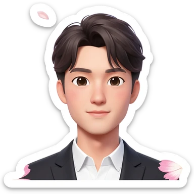 Gorgeous romantic anime style Asian formal modern gentlemanly guy with pretty hair and flower petals and blushing face aesthetic trending style outside with colorful gradient colors  pastelcore cottagecore kawaiicore sticker