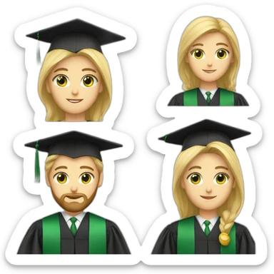 blonde bearded green eyed male teacher wearing a graduation hat sticker