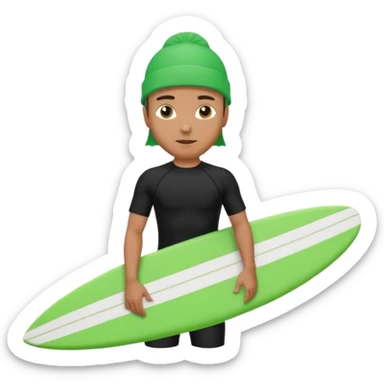 Un hombre sorteando con camisa negra con gorra para nadar y tabla verde  sticker