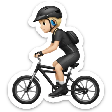 bike riding black bike blonde hair boy helmet sticker