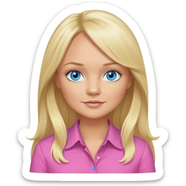 Emma Bunton with long blonde hair, blue eyes, pink shirt sticker