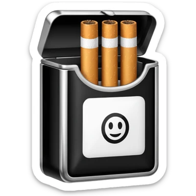 Minimalistic cigarette pack emoji, metallic black and white sticker