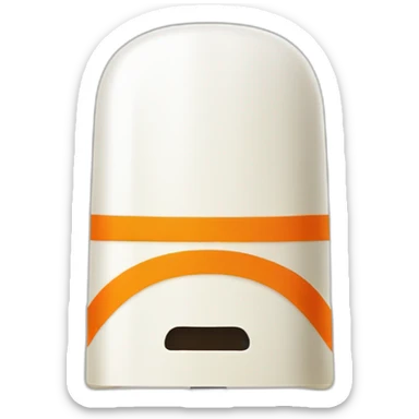 a white popsicle with one horizontal orange stripe wearing a medieval helmet sticker