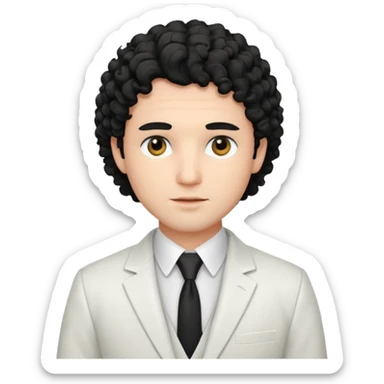 Cockasian guy with black curly hair and black eyes wearing a White simple suit guy  sticker