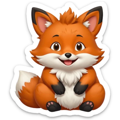Floofy the Creampuff fox blackish away laughing, chubby. Black paws orange color sticker