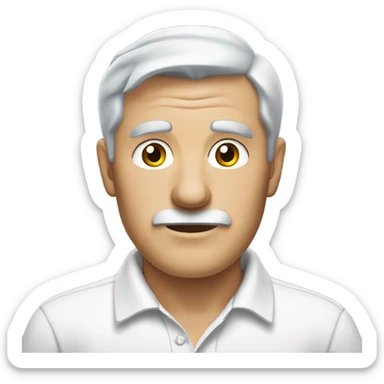 old english man, grey hair, no moustache or facial hair. wearing a white smart polo shirt with black buttons. sticker