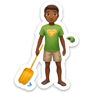 Haz una tortuga bonita, con ropa como si estuviera haciendo voluntariado, que Rea presente la limpieza de playas y el de refugio de animal sticker