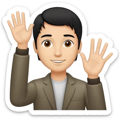 guy, straight black hair with highlights, waving hi  sticker