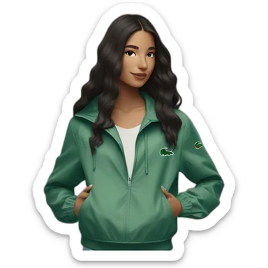Lacoste bag latin girl with long hair with black lacoste windbreaker sticker