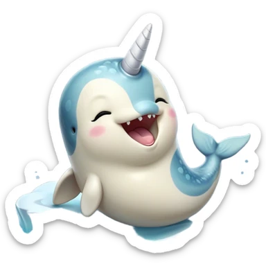 Cinematic Cute Yawning Narwhal Portrait Emoji, Head tilted slightly with a dramatic, wide-open yawn, showcasing a streamlined, mottled body with a gracefully curled ivory tusk and sleepy, half-closed eyes, Simplified yet irresistibly adorable features, highly detailed, glowing with a soft, cozy arctic glow, high shine, relaxed yet expressive, stylized with a hint of whimsical marine ease, soft glowing outline, capturing the essence of a drowsy yet affectionate narwhal that appears ready to stretch out for a nap! sticker