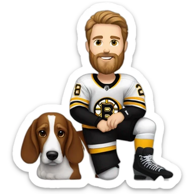 #28 player on the boston bruins white male with beard next to basset hound dog sticker