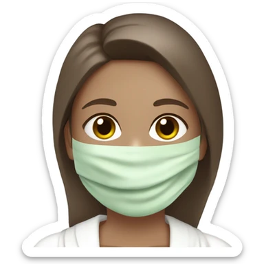 White girl with Brown hair and blue eyes wears a Green colored skincare clay textured mask and puts on cucumbers around her eyes while She relaxes in her white Robe sticker