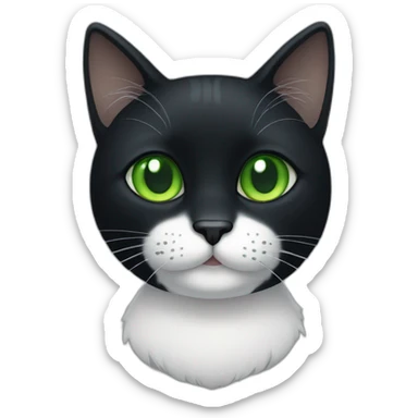 A black cat with green eyes with a white mustache and white small spots in full height sticker